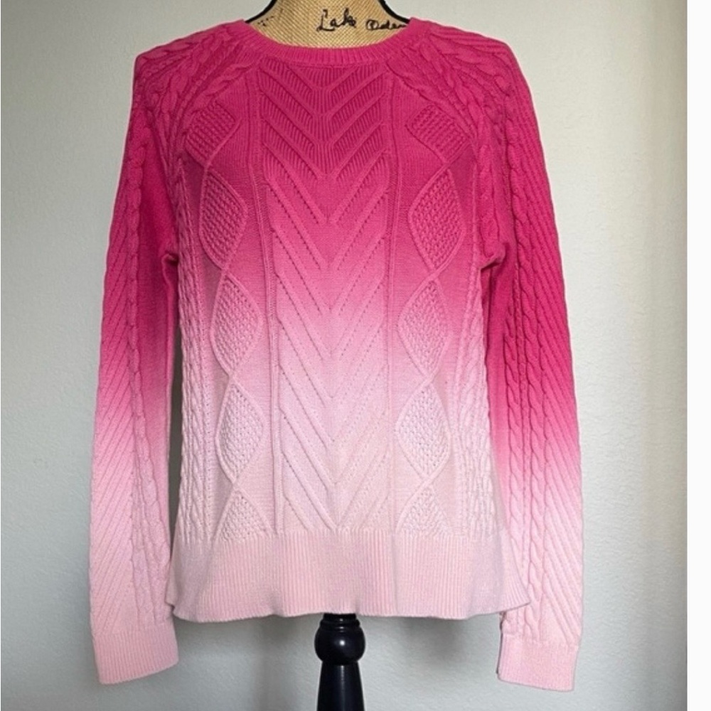 Talbots Pink Gradient Cable Knit Sweater
